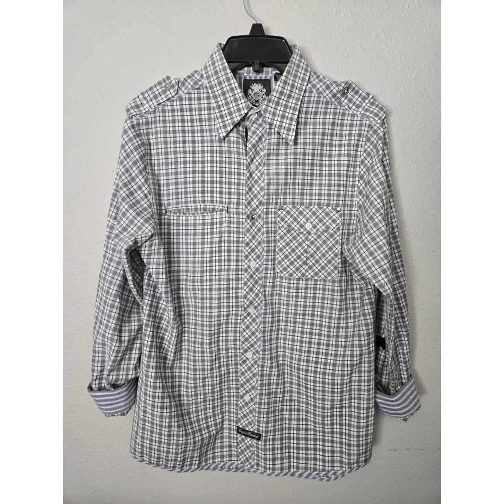 English Laundry Plaid LS BU, 100% Cotton, Grey Button Up. Size M